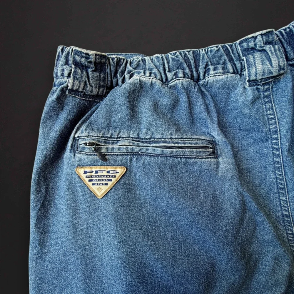 VTG Columbia PFG Denim Cargo Fishing Shorts Mens Blue 106 FM 8000 Utility Pocket